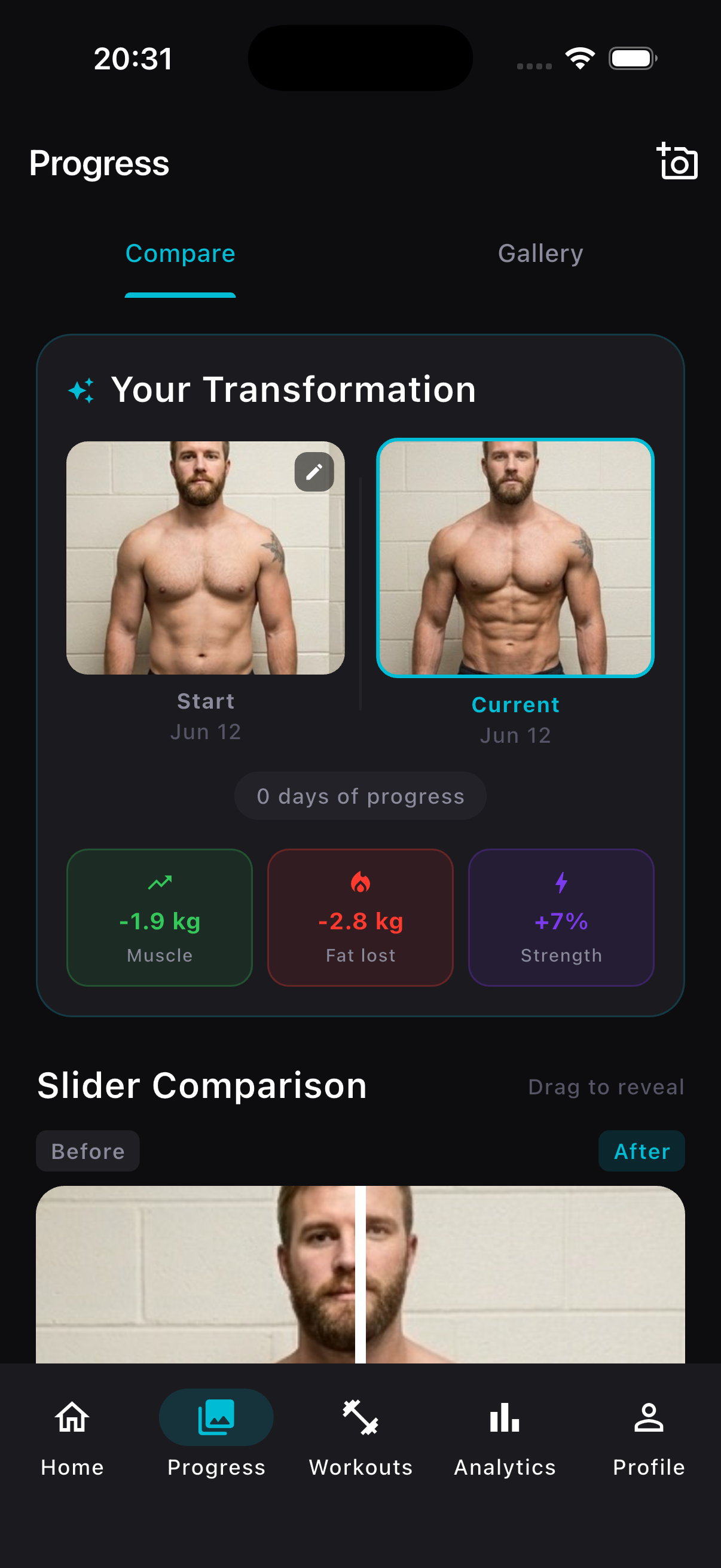 Progress photo categories